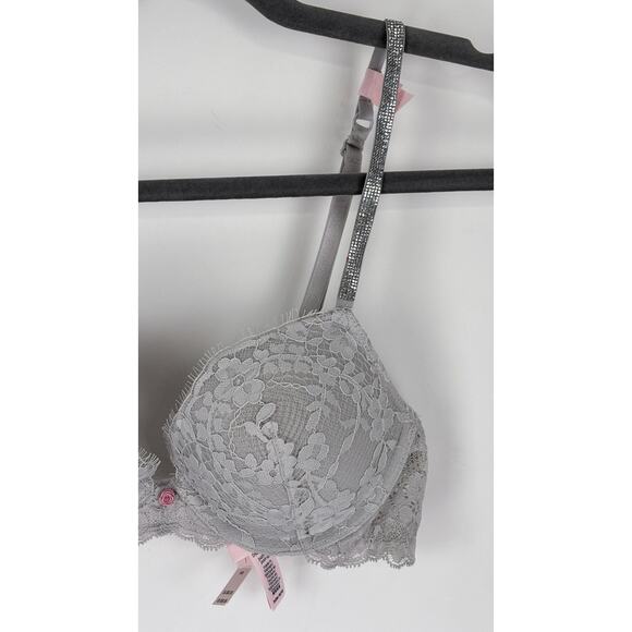 Victorias Secret Twinkle Strap Lace Push Up Bra Womens Size 32B Silver Pearl New - Picture 5 of 11